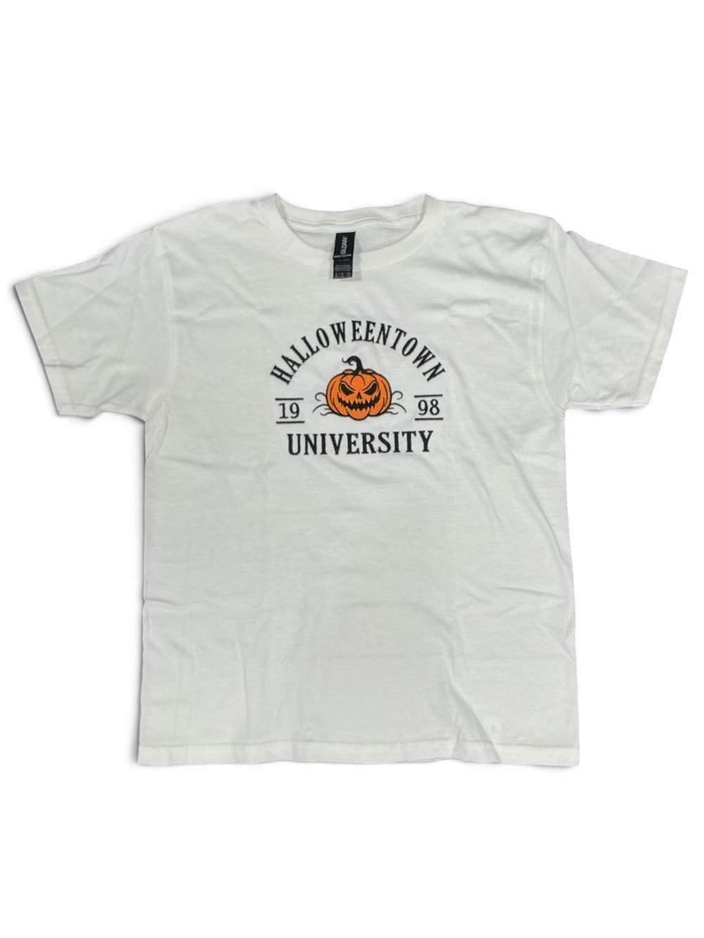 Gildan White Kids Tee with Orange Pumpkin University Graphic